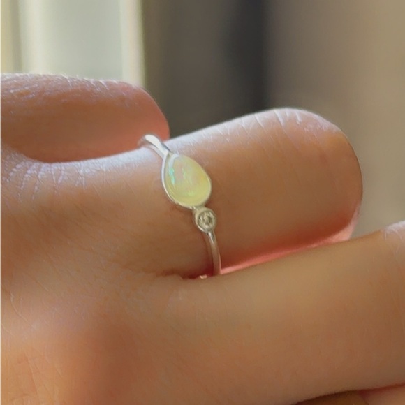 Sterling Silver Opal Teardrop Ring with Sparkling Accent - Picture 3 of 13